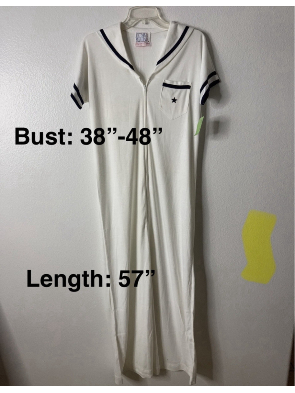 Vintage Clovis Ruffin Elizabeth Arden Sailor Collar Maxi Lounge Dress Made In US - Picture 11 of 16